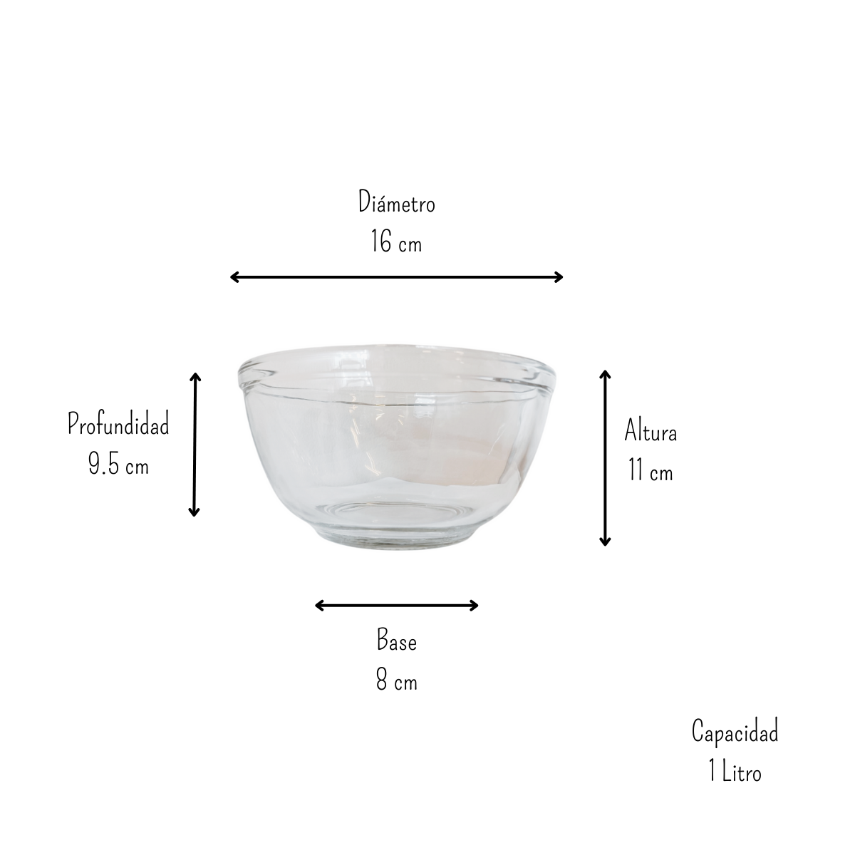 Tazon Bowl Chico de 1 Litro de Vidrio Resistente Multifuncional 4800 1795423 PYR-O-REY