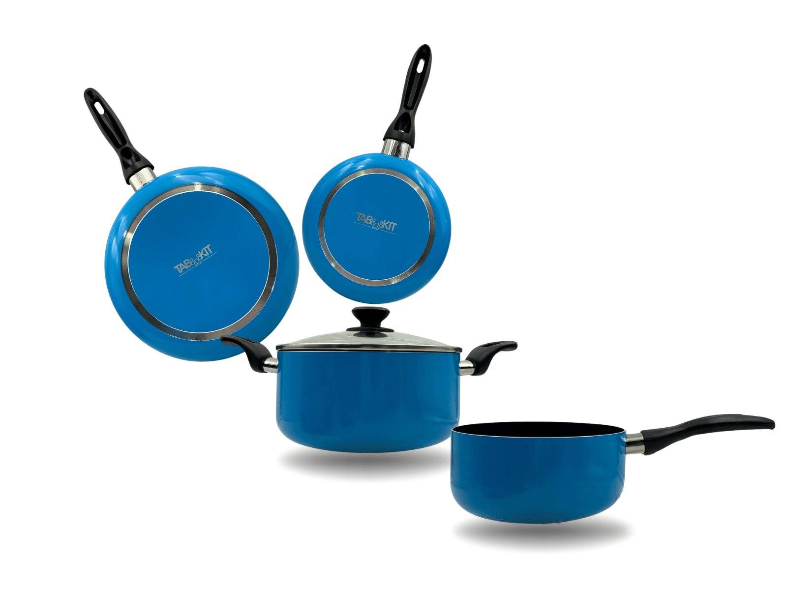 Batería de Cocina de 6 piezas 18 cm,  24 cm, 18 cm y 24 cm de Aluminio con Antiadherente Color Azul Tab and Kit TKAL035