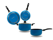 Batería de Cocina de 6 piezas 18 cm,  24 cm, 18 cm y 24 cm de Aluminio con Antiadherente Color Azul Tab and Kit TKAL035