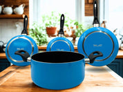 Batería de Cocina de 6 piezas 18 cm,  24 cm, 18 cm y 24 cm de Aluminio con Antiadherente Color Azul Tab and Kit TKAL035