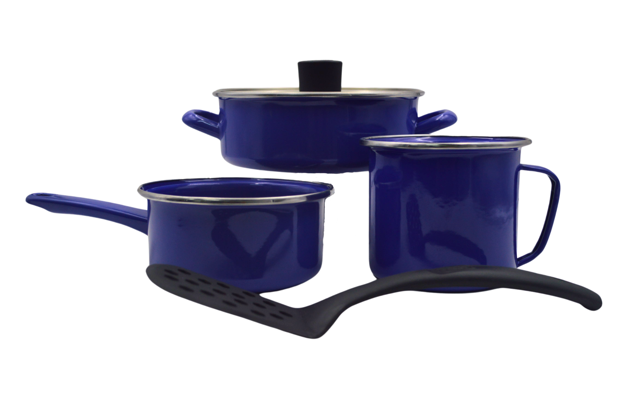 Batería de Cocina de Peltre con Volteador con 5 piezas Azul Marino Praktica Cinsa