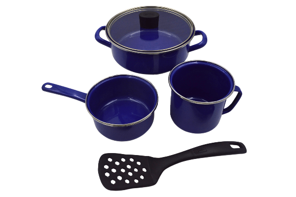 Batería de Cocina de Peltre con Volteador con 5 piezas Azul Marino Praktica Cinsa