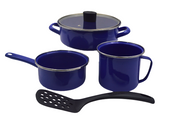 Batería de Cocina de Peltre con Volteador con 5 piezas Azul Marino Praktica Cinsa