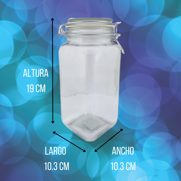 Frasco Brocal Cuadrado de Vidrio de 1.25 Litros con Tapa Hermética de Broche Jemaflex