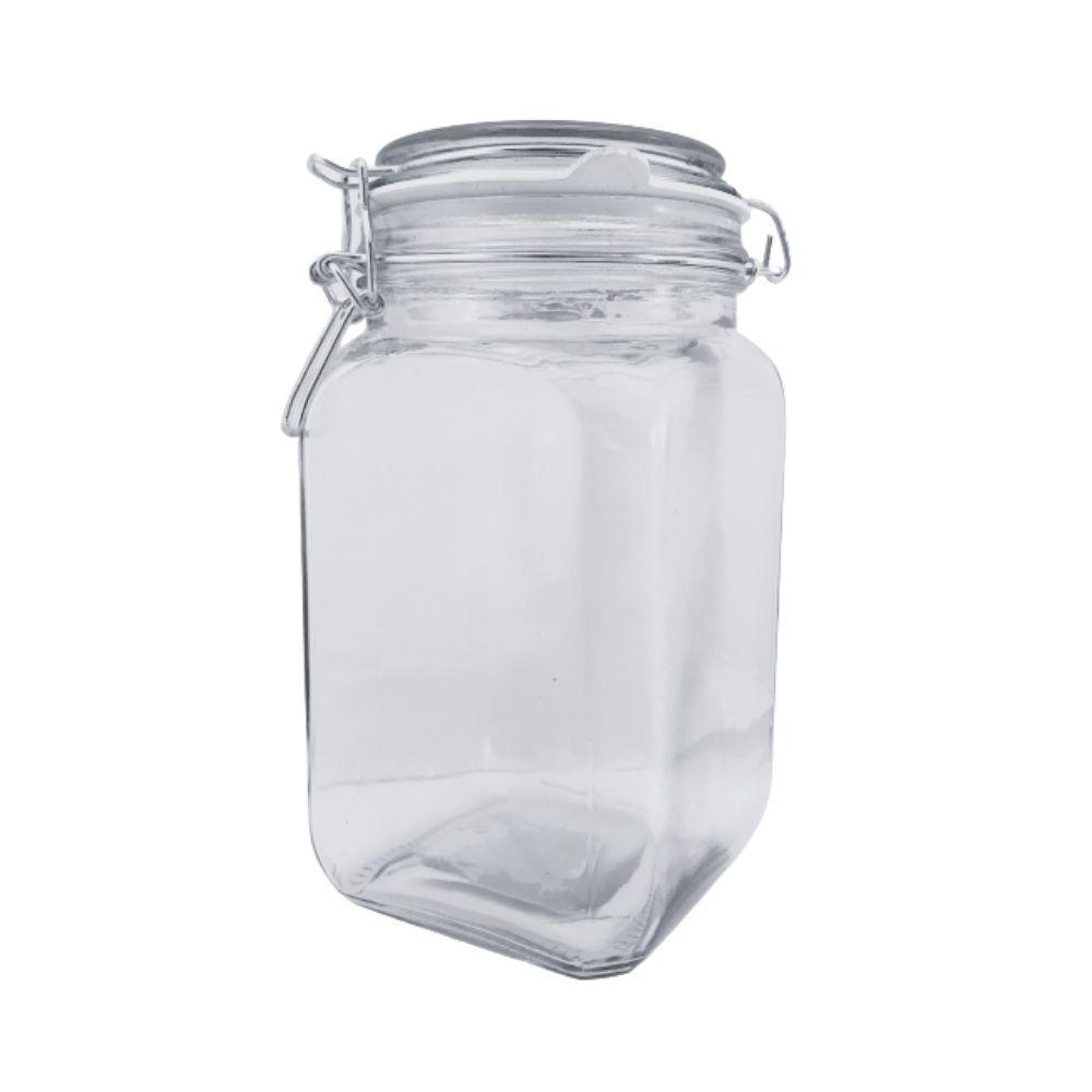 Frasco Brocal Cuadrado de Vidrio de 1.25 Litros con Tapa Hermética de Broche Jemaflex