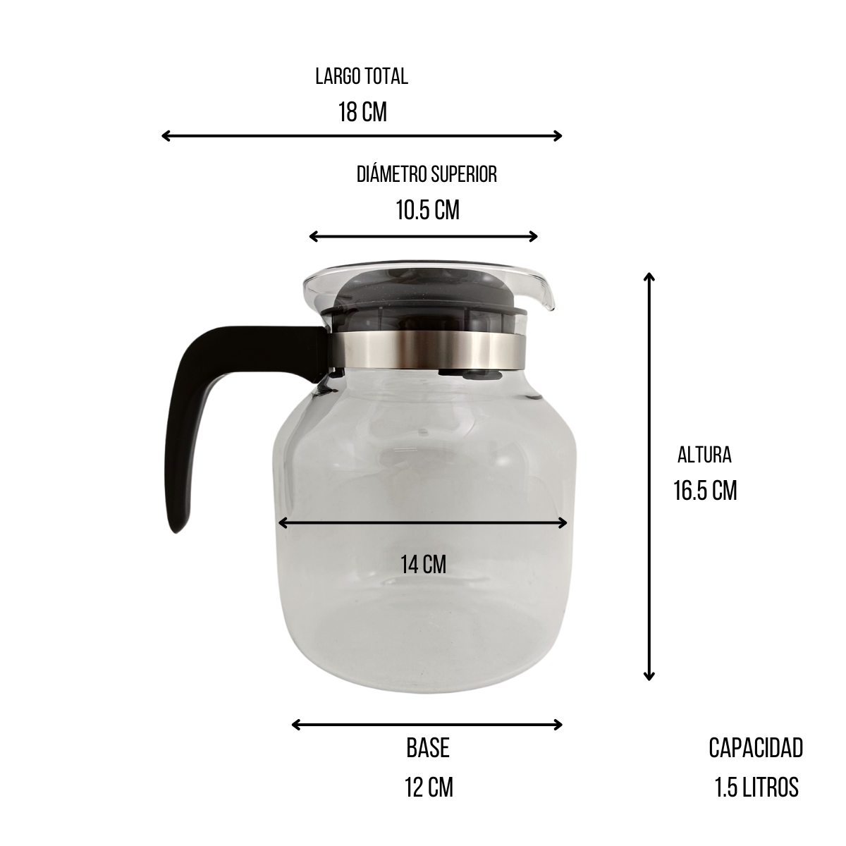 Jarra Cafetera De Vidrio con Tapa y Asa 1.5 Litros Para Fuego Directo 1801487 Pyr-O-Rey