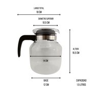 Jarra Cafetera De Vidrio con Tapa y Asa 1.5 Litros Para Fuego Directo 1801487 Pyr-O-Rey