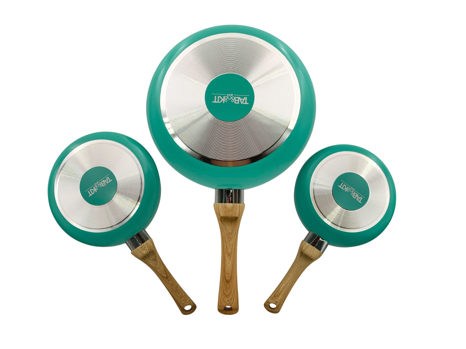Juego 3 Sartenes 18 cm, 20 cm y 24 cm de Aluminio con Antiadherente Color Verde Turquesa Tab and Kit TKAL031