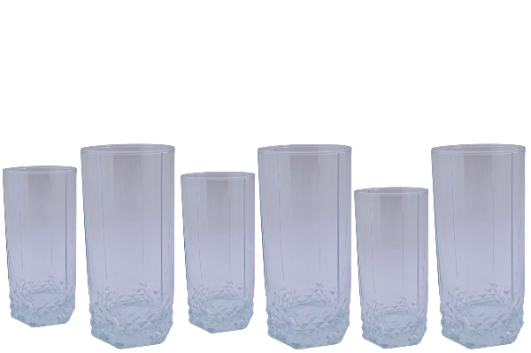 Juego de 6 Vasos Grandes de Vidrio Resistente 440 ml Cuerpo Hexagonal Pasabahce
