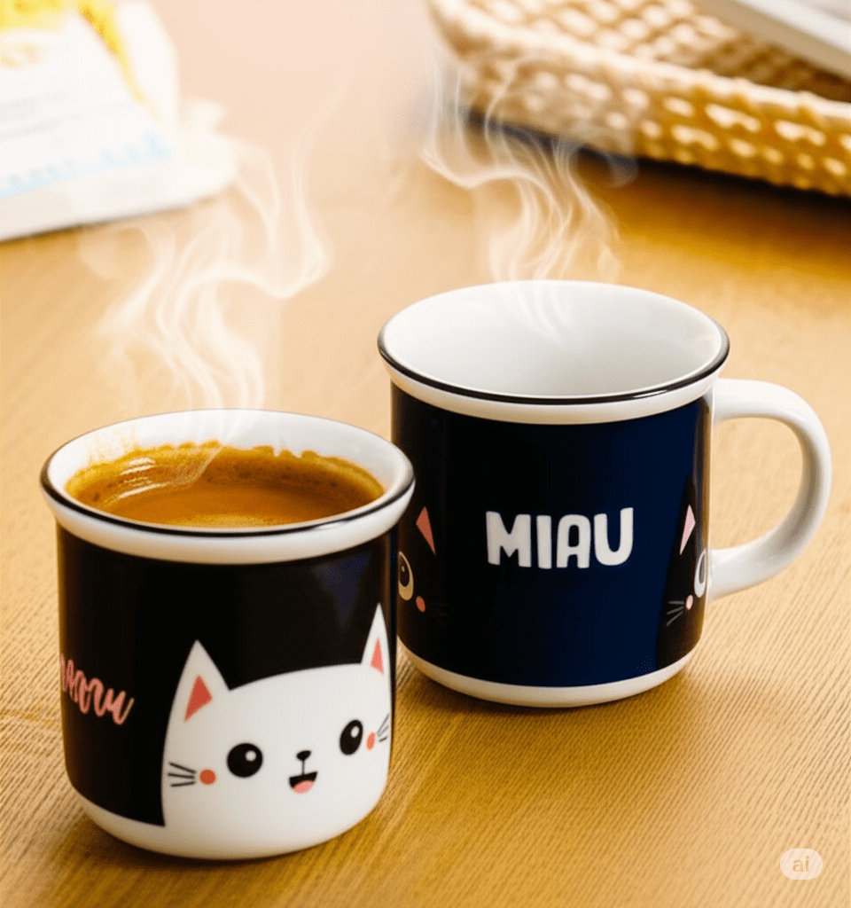 Juego de 2 tazas de 345 ml de Gatos Michis de Porcelana Resistentes Apto Microondas AM17-002