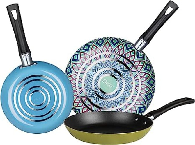 ROCKURWOK Juego de sartenes antiadherentes de cerámica, 3 piezas de  utensilios de cocina para tortilla, sartén y salteado, inducción, apto para  horno