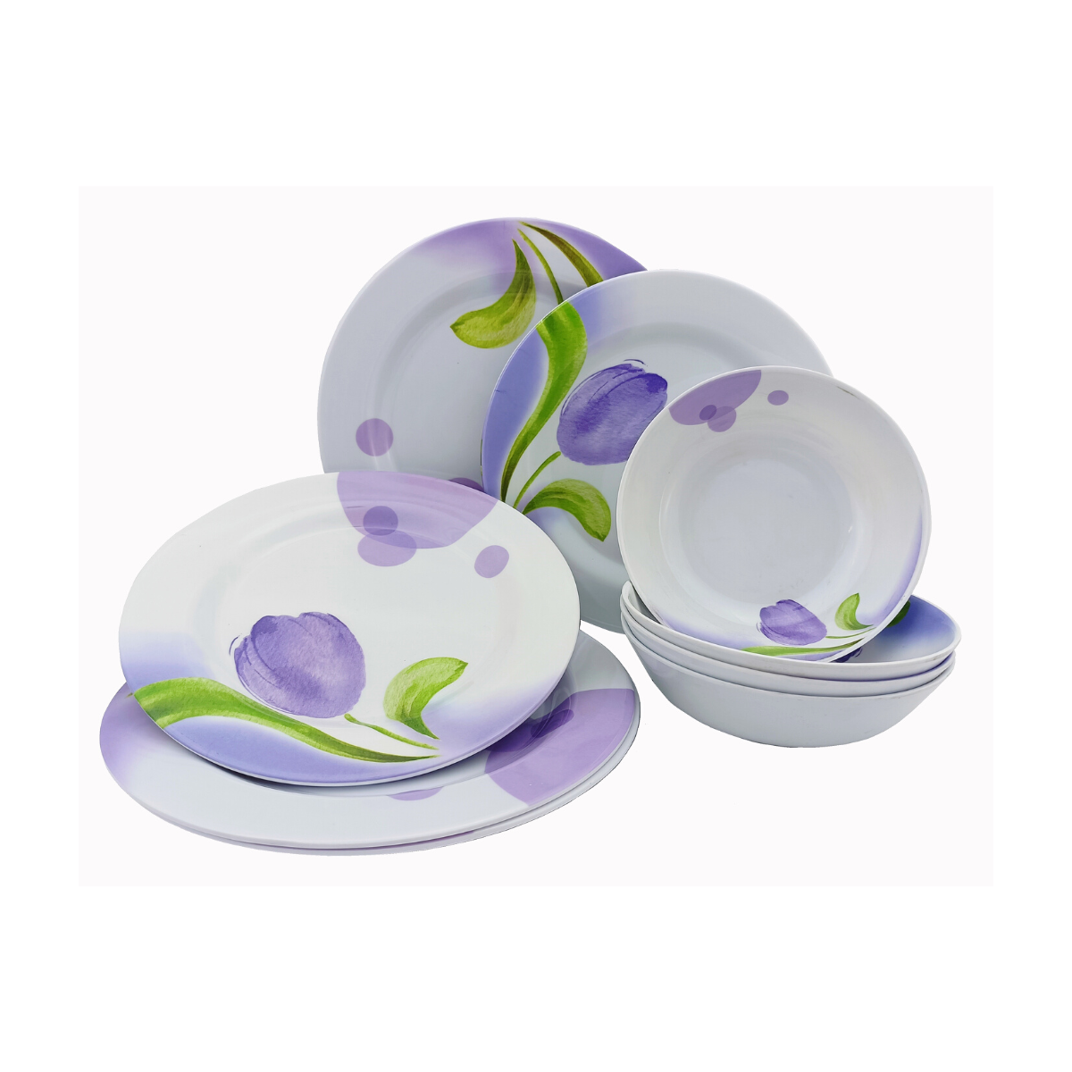 Vajilla Redonda Resistente 12 piezas de Melamina tipo Plástico Tulipán Tab and Kit