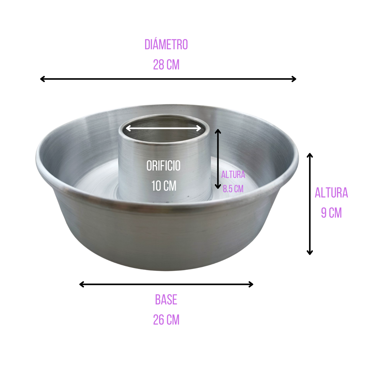 Molde de Aluminio para Rosca Flan Repostería 28 cm Cocina de Bea MXMR28 Aluminio Puro