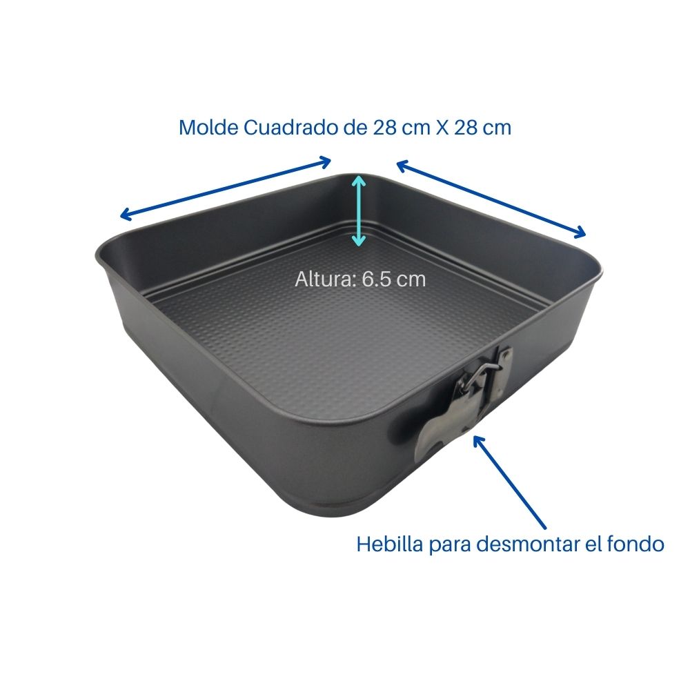 Molde Desmontable con Antiadherente Cuadrado de 28 cm Gris TKR016 Tab and Kit
