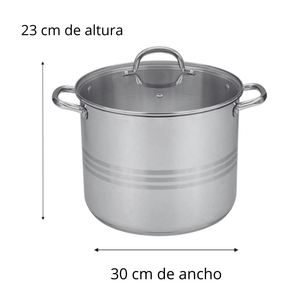 Olla Alta Mediana de Acero Inoxidable con Tapa de 15 Litros 30 cm TKS006 Tab and Kit