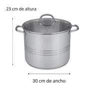 Olla Alta Mediana de Acero Inoxidable con Tapa de 15 Litros 30 cm TKS006 Tab and Kit