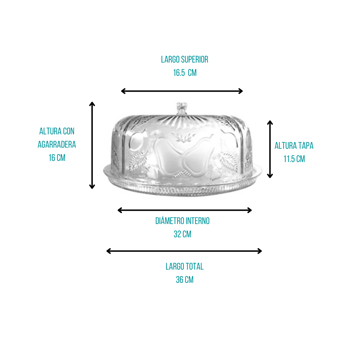 Panera Pastelera Grande con Tapa de Plástico Tipo Cristal Decorado 36.5 cm