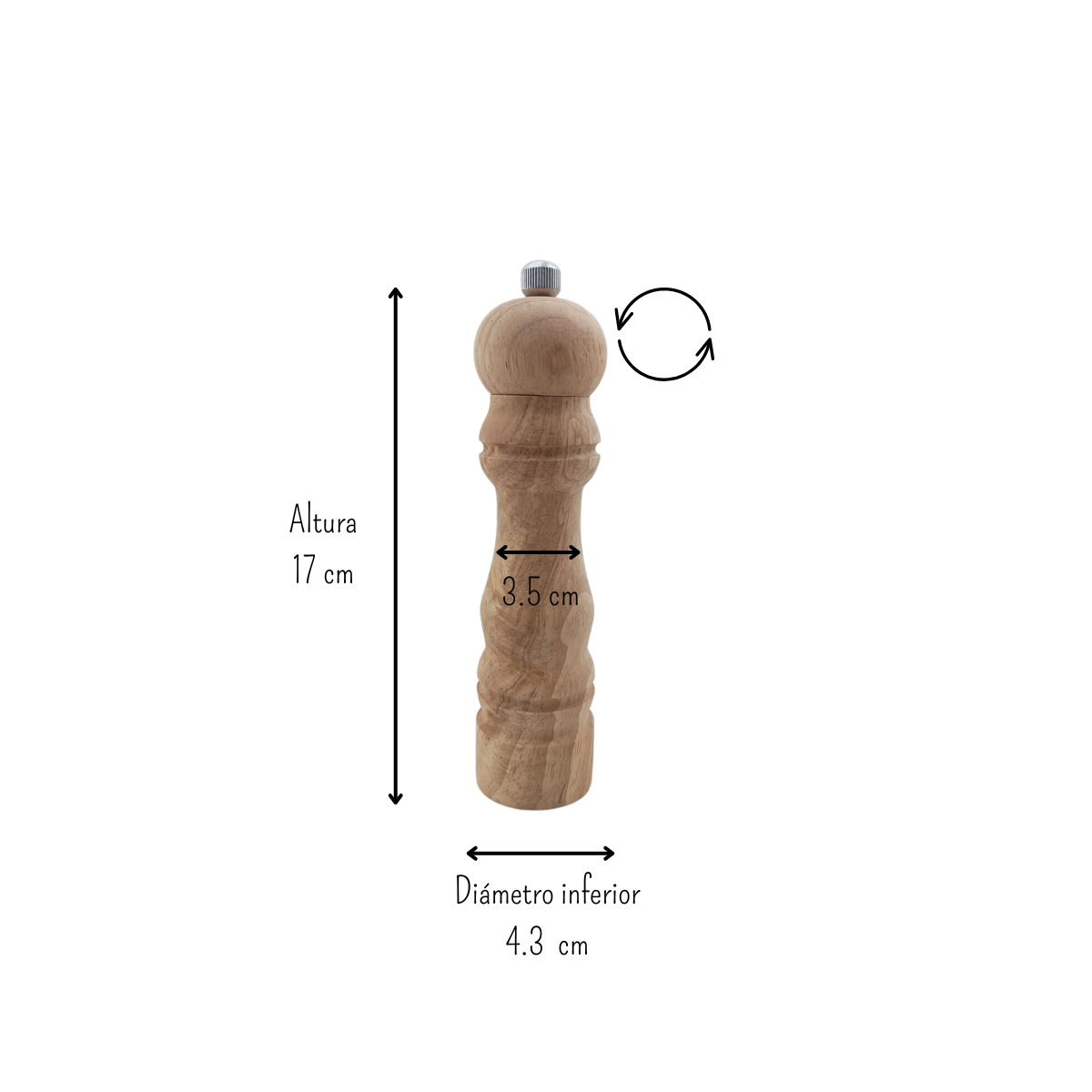 Molino de Madera Mediano para Pimienta Sal Especiero de 17 cm 586017 Metaltex