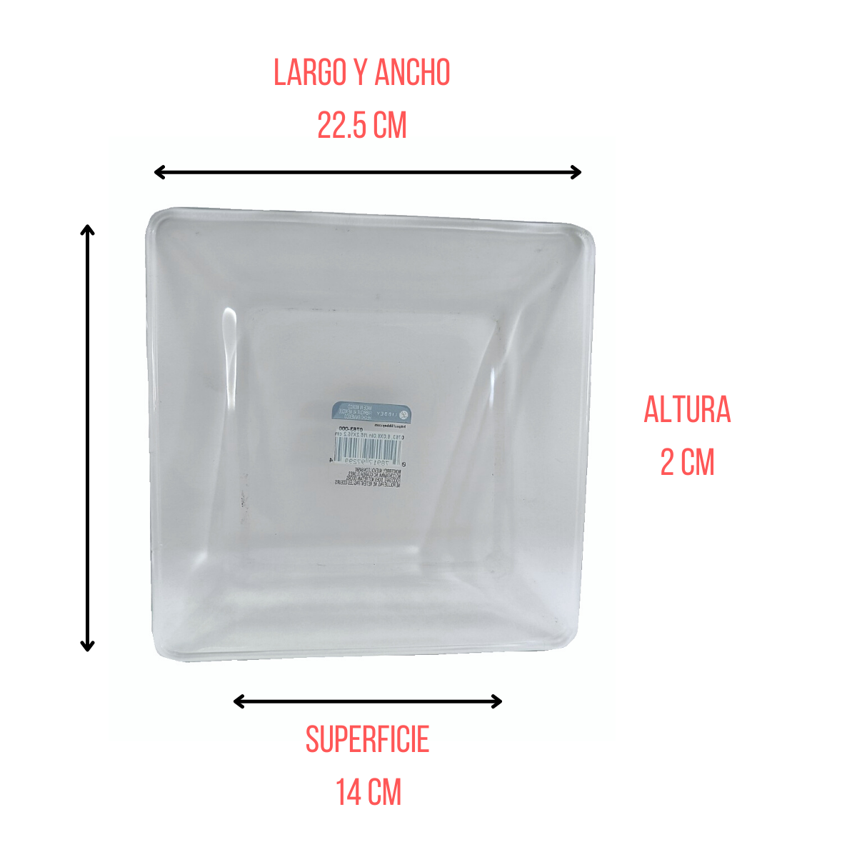 Plato Ensaladero Cuadrado Moderno Elegante de Vidrio 22.5 cm City 1800158 Libbey