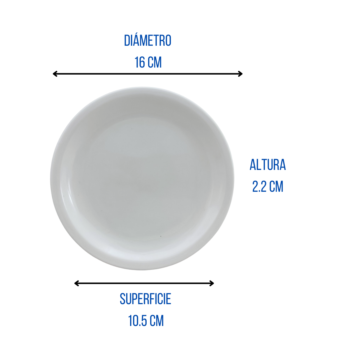 Plato Panero Redondo para Postre 16 cm 6.2'' Melamina tipo Plástico Blanco Tavola