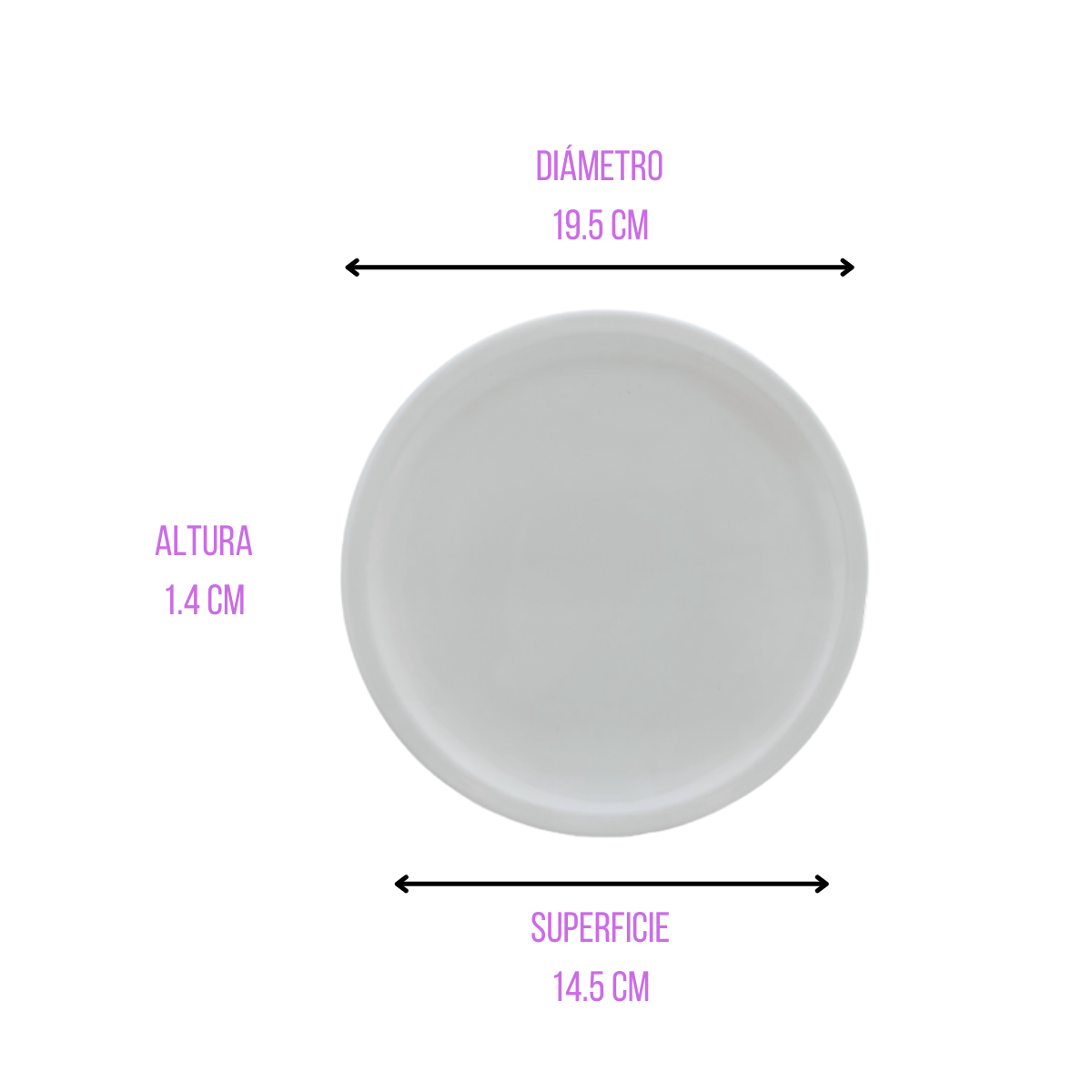 Plato Redondo Pastelero Arrocero de 19.5 cm 7.6'' Melamina tipo Plástico Blanco 84422 Tavola