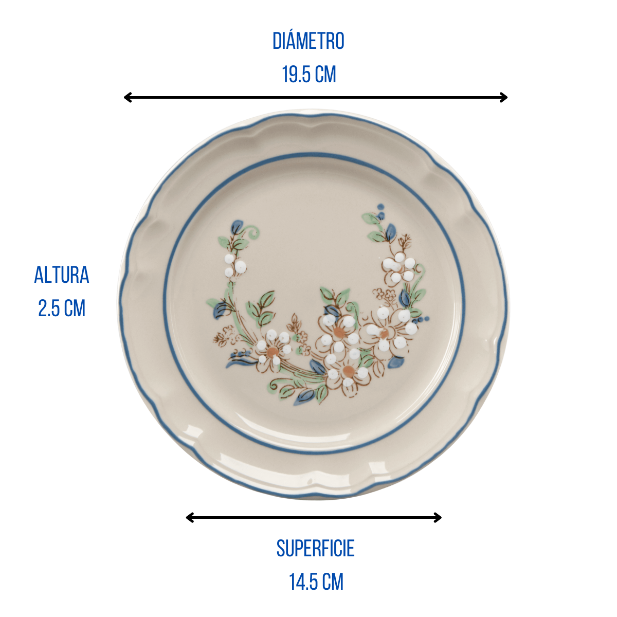 Plato Pastelero Arrocero Clásico Elegante 19.5 cm Victoria Santa Anita