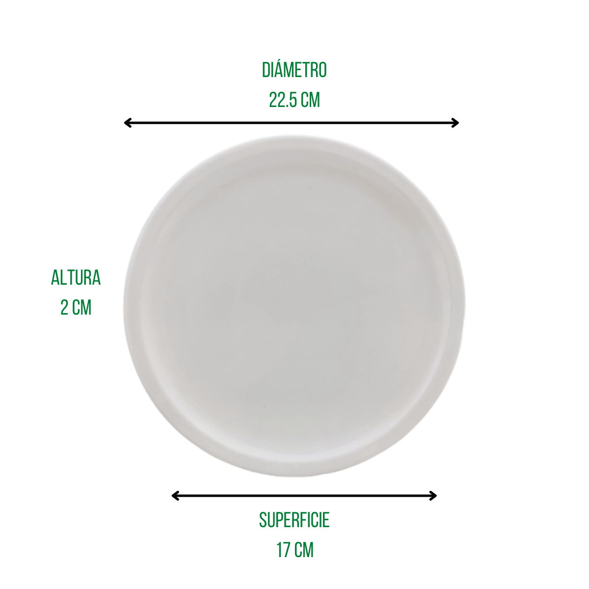 Plato Ensaladero Redondo de 22.5 cm 8.8'' de Melamina tipo Plástico Blanco 84421 Tavola