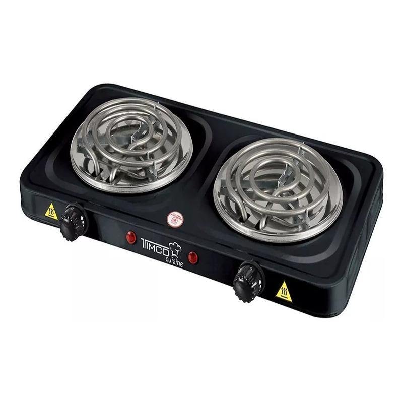Parrilla Eléctrica con 2 quemadores con Termostato Sencilla Negra Timco PE-02