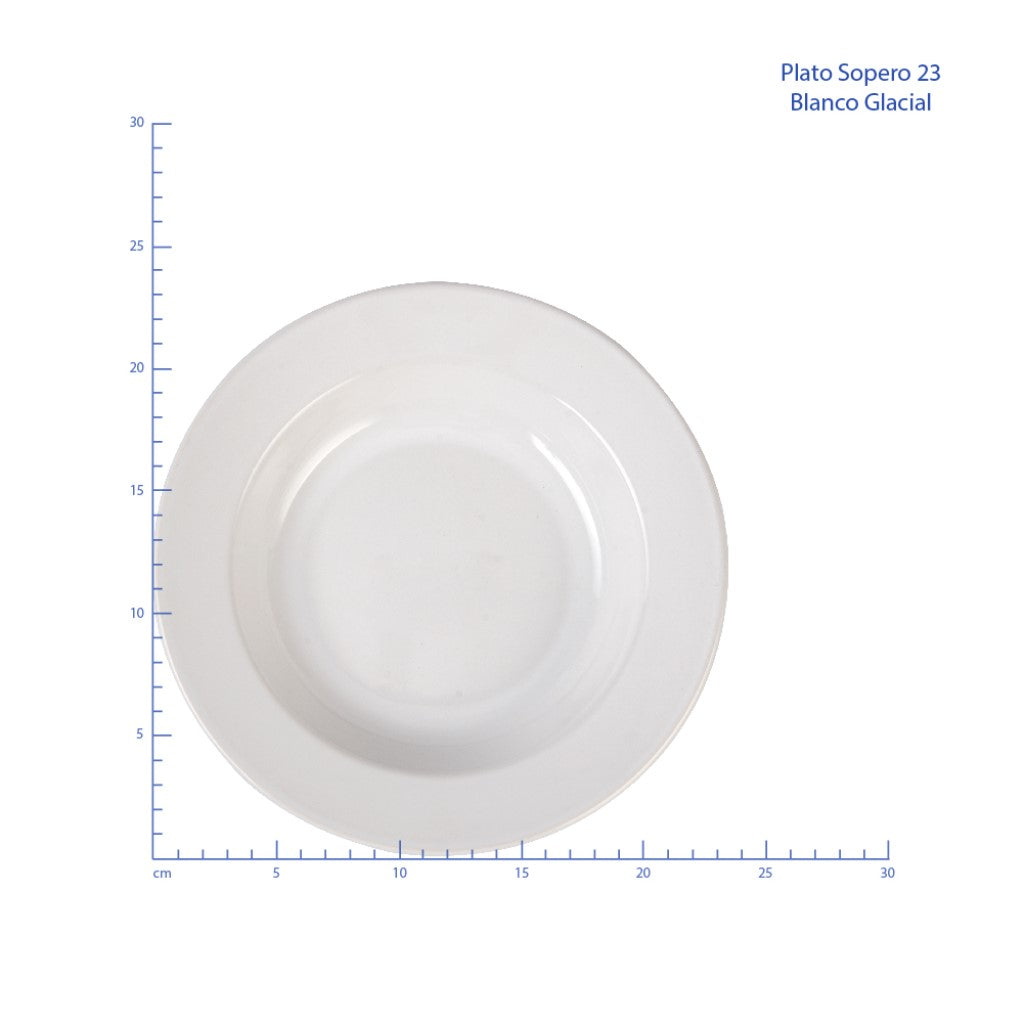 Plato Sopero 23 cm de Loza Tipo Cerámica Elegante Clásico Blanco Glacial 310541 Santa Anita