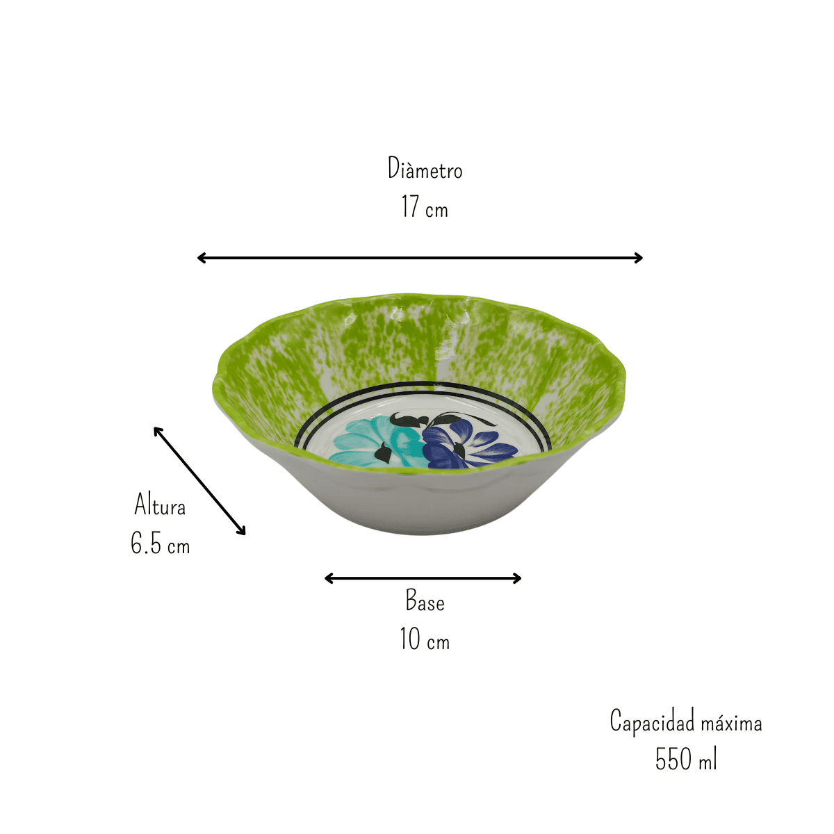 Plato Tazón Pozolero 17 cm Melamina Tipo Plástico Verde con Flores Dolores 85428 Tavola