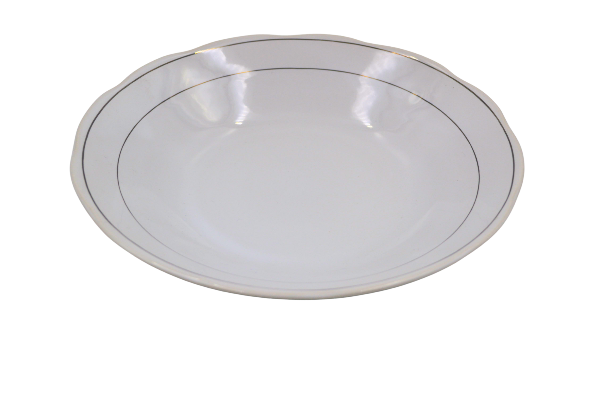 Plato Hondo Sopero de 20 cm 360 ml de Loza tipo Cerámica Blanco con Filo Plateado Tab and Kit