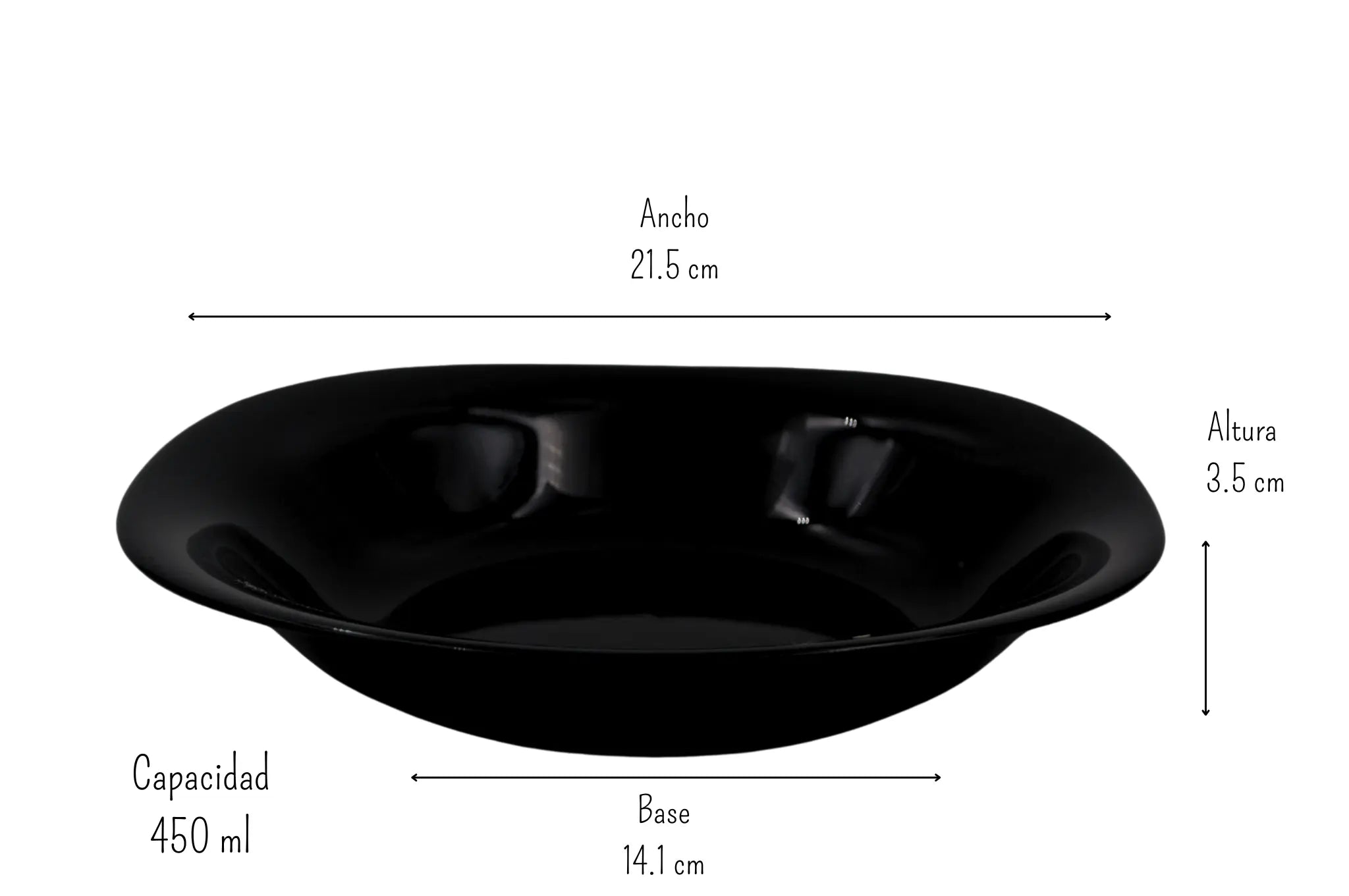Plato Sopero Hondo Clásico Cuadrado de 21.5 cm de Vidrio Templado Negro ILuminarc