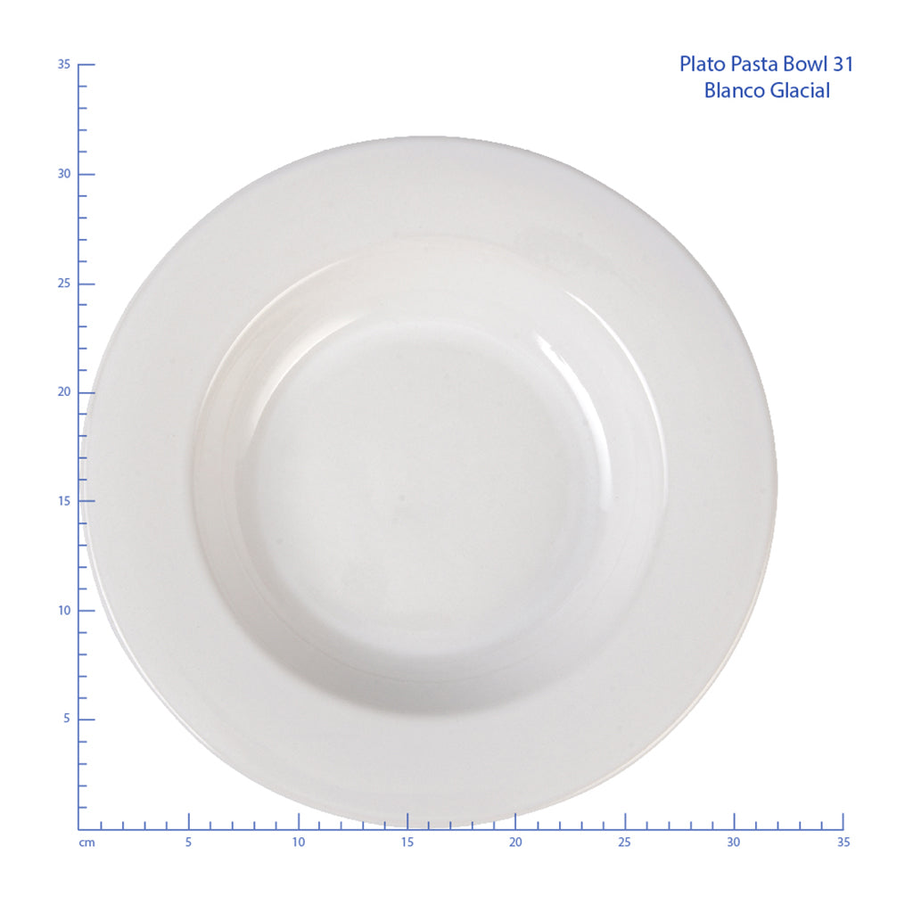 Plato pasta de 31 cm de Loza tipo Cerámica Elegante Clásico Blanco Glacial 310098 Santa Anita