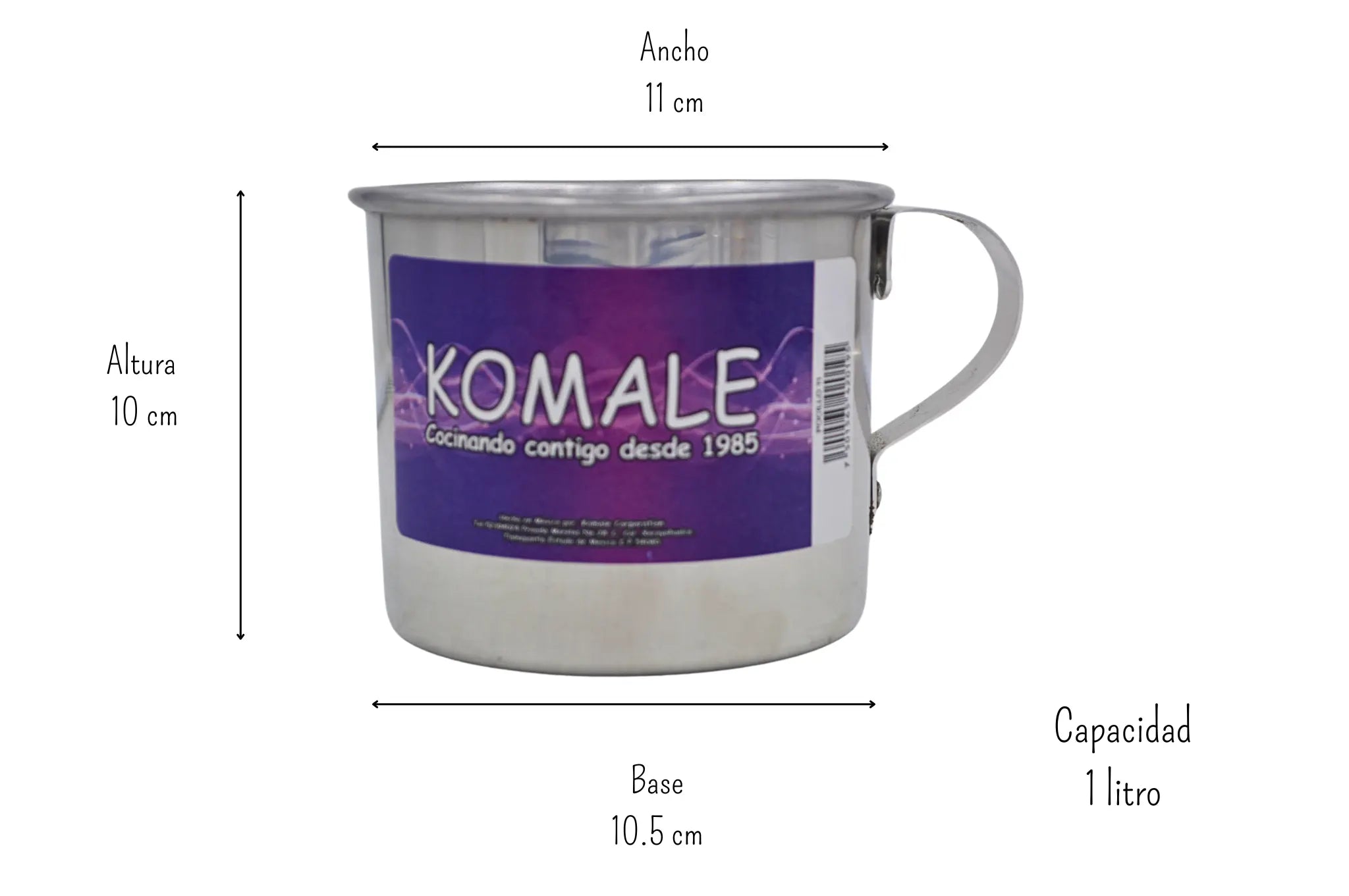Pocillo Mediano Resistente de Aluminio de 11 cm de 1 Litro Komale 420195 HORECA