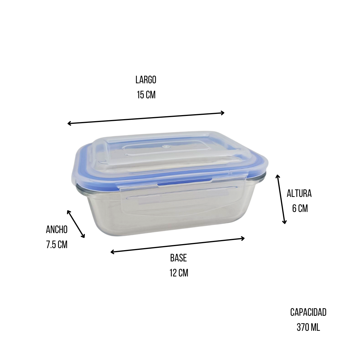 Recipiente Hermético Rectangular 370 ml de Vidrio con Tapa de Broche Vittori