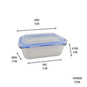Recipiente Hermético Rectangular 370 ml de Vidrio con Tapa de Broche Vittori
