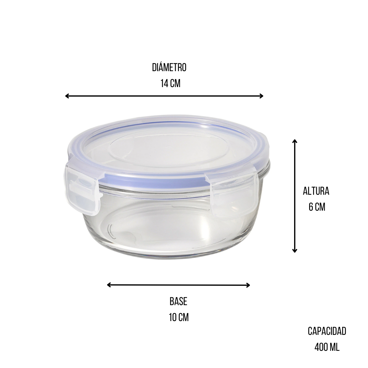 Recipiente Hermético Redondo 400 ml de Vidrio con Tapa de Broche Vittori