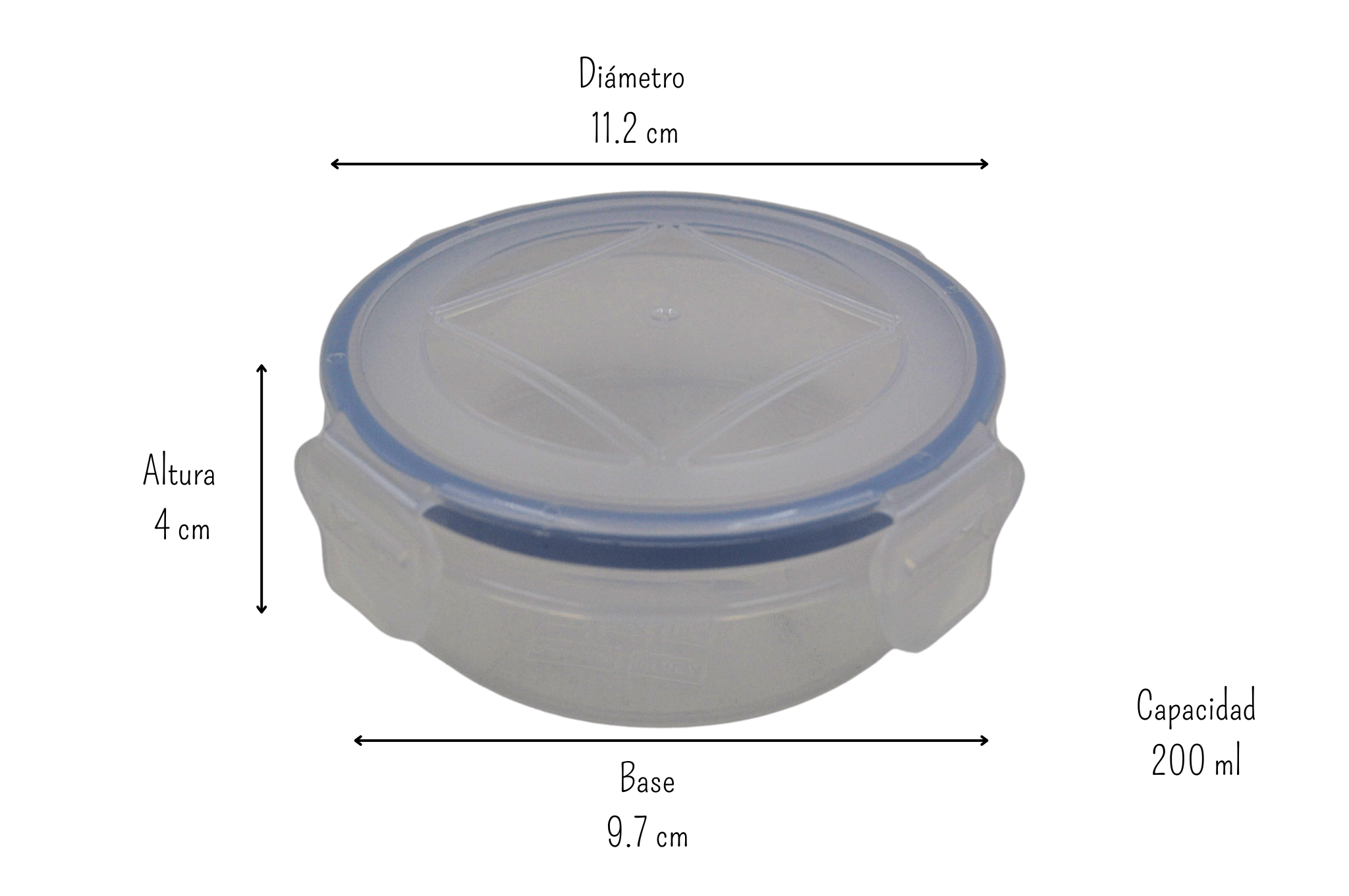 Recipiente Redondo Hermético de 200 ml de Plástico con Tapa L939 Tab and Kit