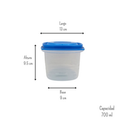 Recipiente Cuadrado de Plástico con Tapa de 700 ml de 11.5 cm Azul Anforama