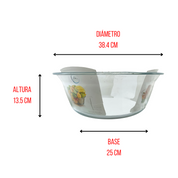 Tazón Bowl Refractario Multiusos de Vidrio Resistente de 9 Litros 38 cm Crisa