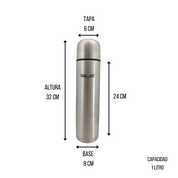 Termo de 1 Litro de Acero Inoxidable Elegante Plateado con Taparrosca TKTA002 Tab and Kit