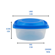 Recipiente Cuadrado de 700 ml de 6 cm de Plástico con Tapa Azul ''C'' Ferplast