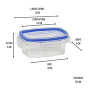 Recipiente Chico Rectangular 250 ml Hermético de Plástico con Tapa Super Sello 1559 Cubasa