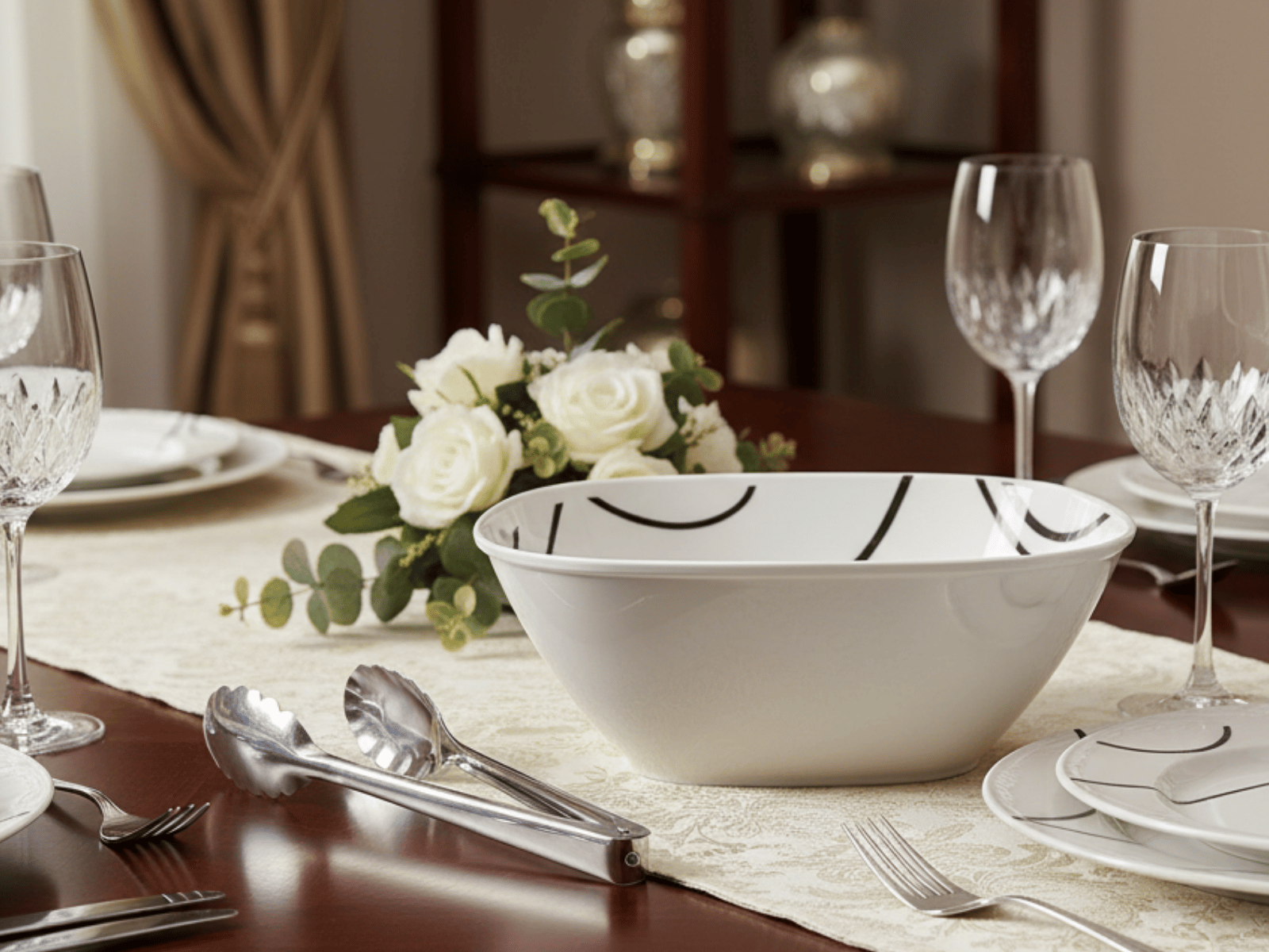 Tazón Sopero Cuadrado de 15 cm de Melamina Tipo Plástico Líneas TKM099 Tab and Kit