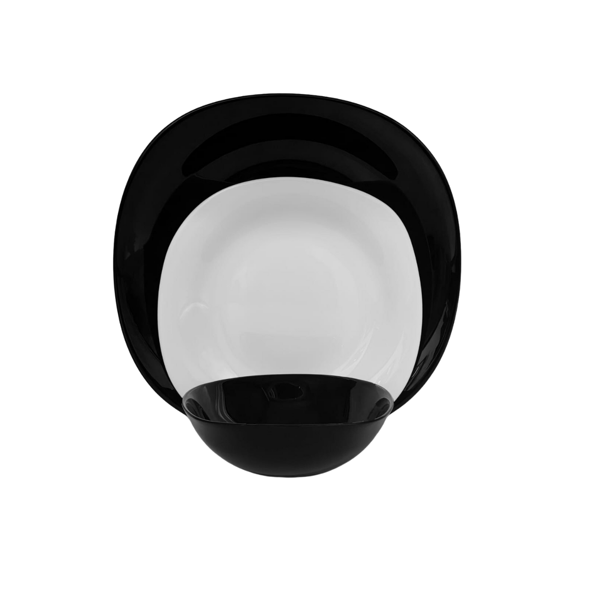 Vajilla de Vidrio Templado Opalino Cuadrada Elegante Dominó Negro y Blanco 12 piezas 4 personas iLuminarc