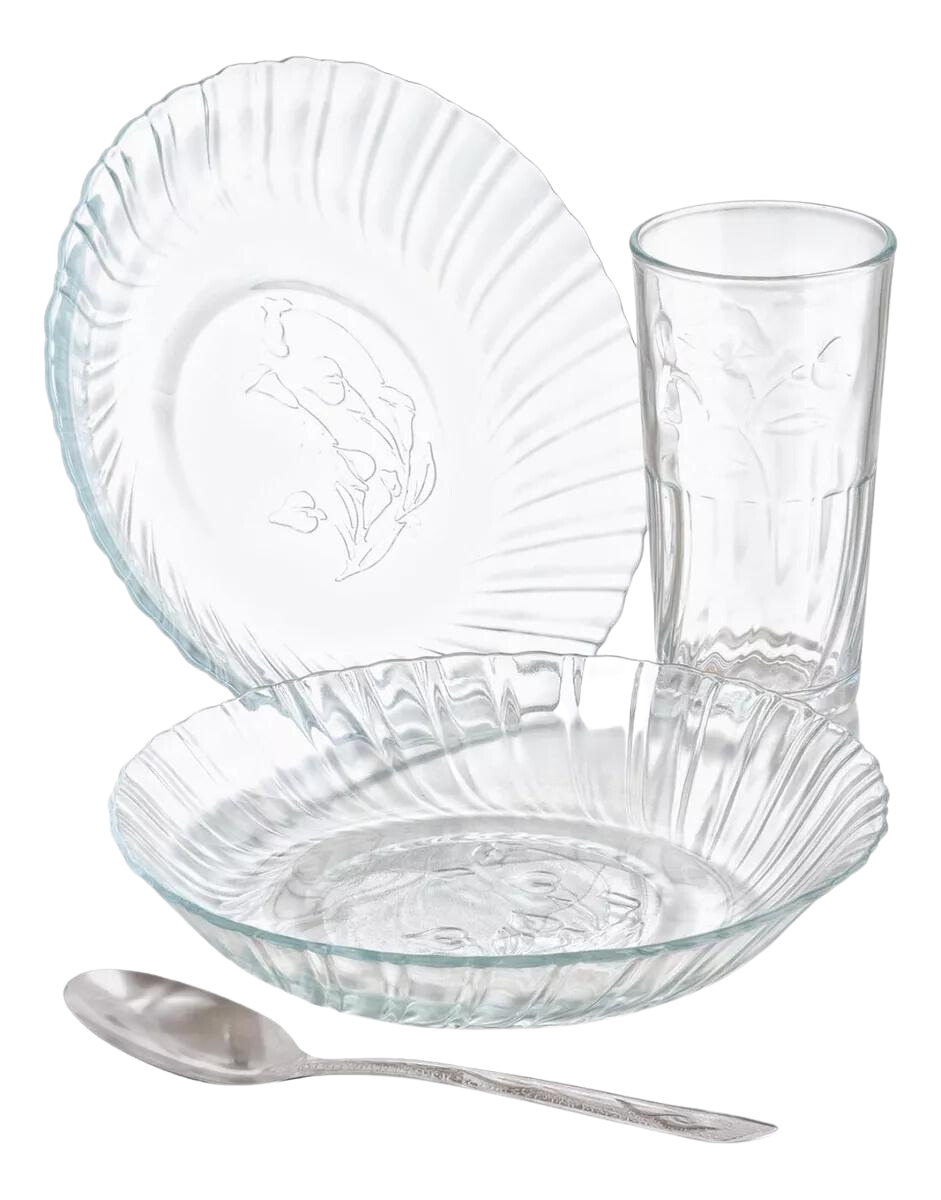 Vajilla Circular Clásica Elegante de 12 piezas de Vidrio Decorado