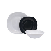 Vajilla de Vidrio Templado Opalino Cuadrada Elegante Dominó Blanco y Negro 12 piezas 4 personas iLuminarc