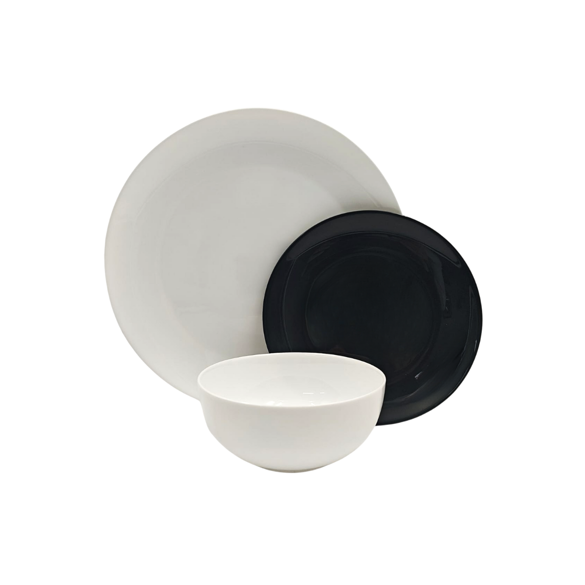 Vajilla de Vidrio Templado Opalino Redonda Elegante Dominó Blanco y Negro 12 piezas 4 personas iLuminarc