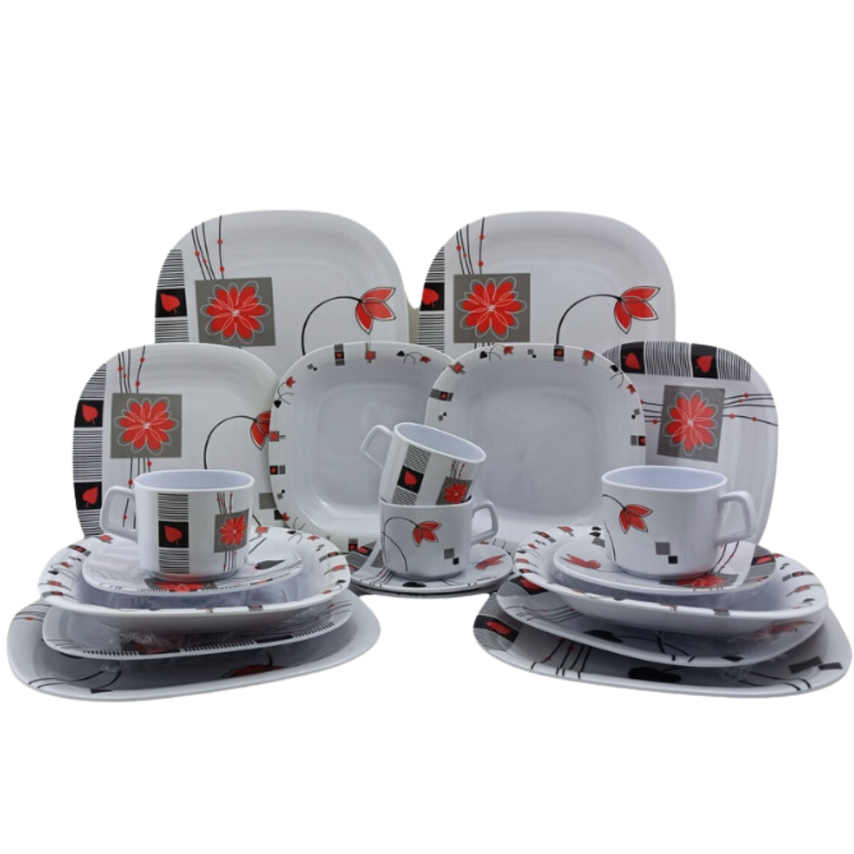 Vajilla de 20 piezas Cuadrada de Melamina tipo Plástico Chrysan