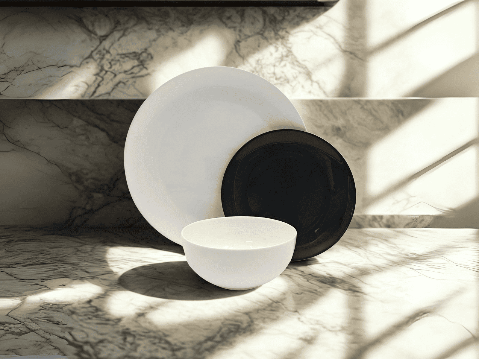 Vajilla de Vidrio Templado Opalino Redonda Elegante Dominó Blanco y Negro 12 piezas 4 personas iLuminarc